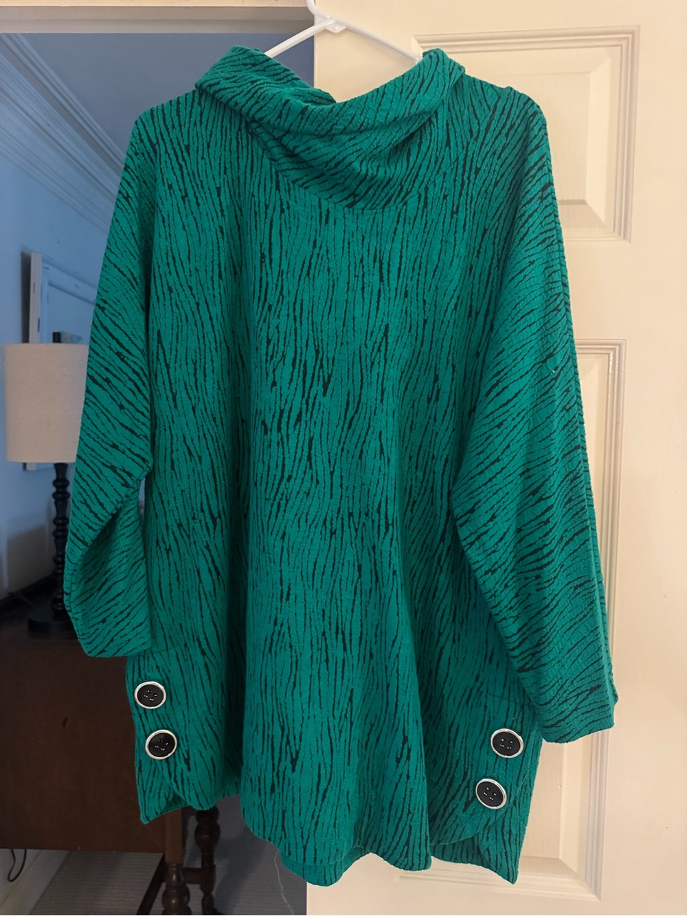 Ali Miles Teal and Black Patterned Hooded Tunic
